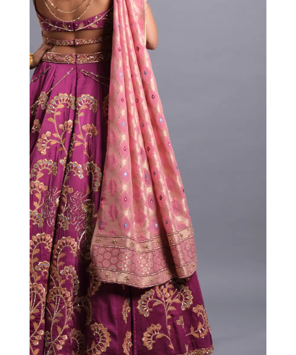 AASTHA SOOD - Dark carnation Pink Silk Lehenga - Bridal Look